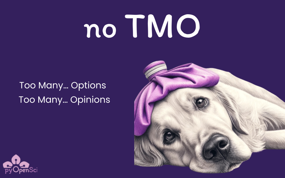 Dark purple background image that says no TMO. Below is a yellow lab retriever with a purple ice bag on it's head looking sad and directly at you.' style='width: 100%;